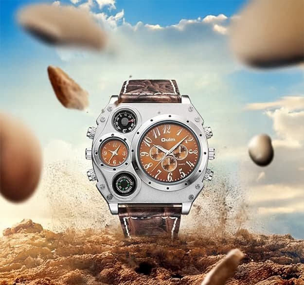 1349 Mens Watch Analog Dark Brown Leather Strap 4 Sub-dials