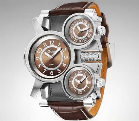 Military Watches with Three Movt Design and Leather Band