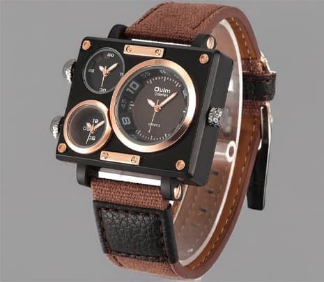 3595 Mens Watch Analog Coffee Leather Strap 3 Sub-dials